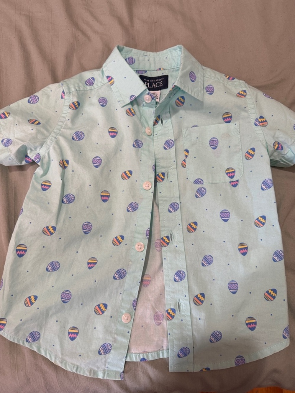 The Children's Place Mint Short-Sleeve Button-Down Shirt with Egg Print